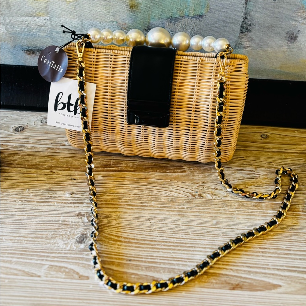 NWT~ BTB Pearl-Embellished Tan Wicker Bag